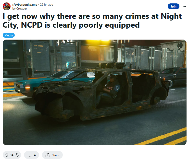 Cyberpunk 2077 Players Are Getting a Kick Out of Update 2.0's Haunted Police Car