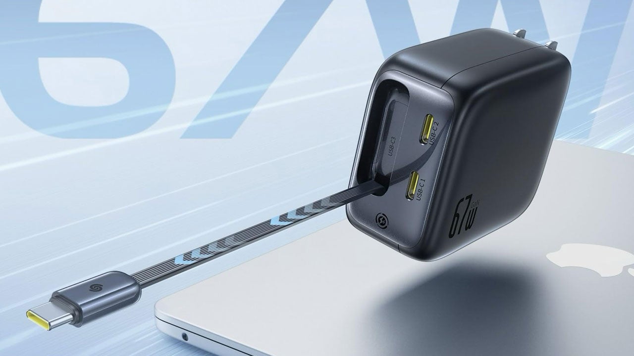 The Travel-Friendly Baseus Wall Charger Has a Built-in USB Cable So You Don't Have to Bring One Along