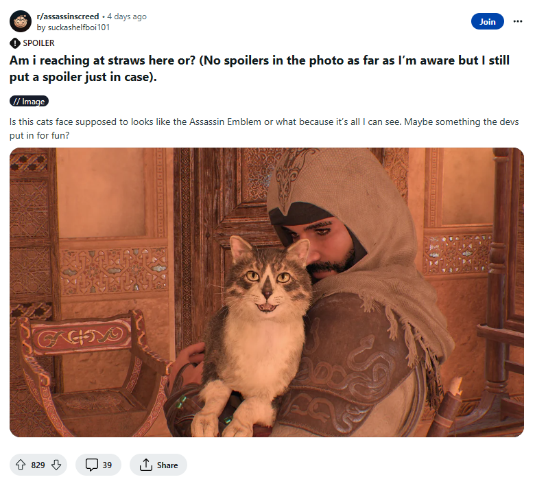 Assassin's Creed Mirage Features a Cat With an Assassin's Creed Branded Nose